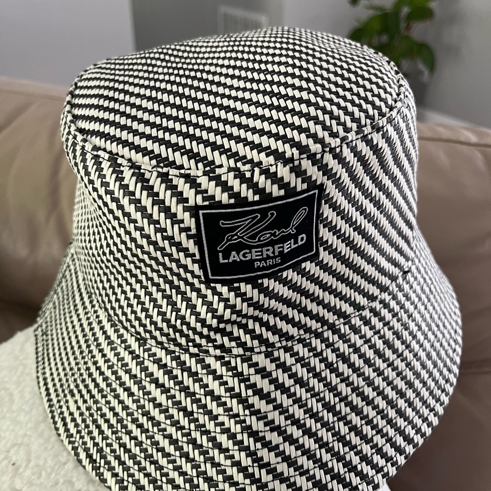Karl Lagerfeld Black and White Woven Hat